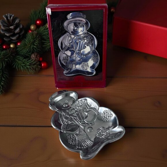 Home For The Holidays Snowman Candy Dish Silver Metal Christmas Decor Gift Box - Picture 2 of 6